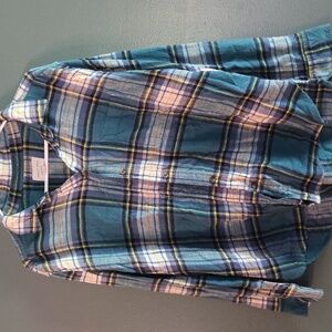 American Eagle Outfitters Teal and Yellow Plaid Shirt